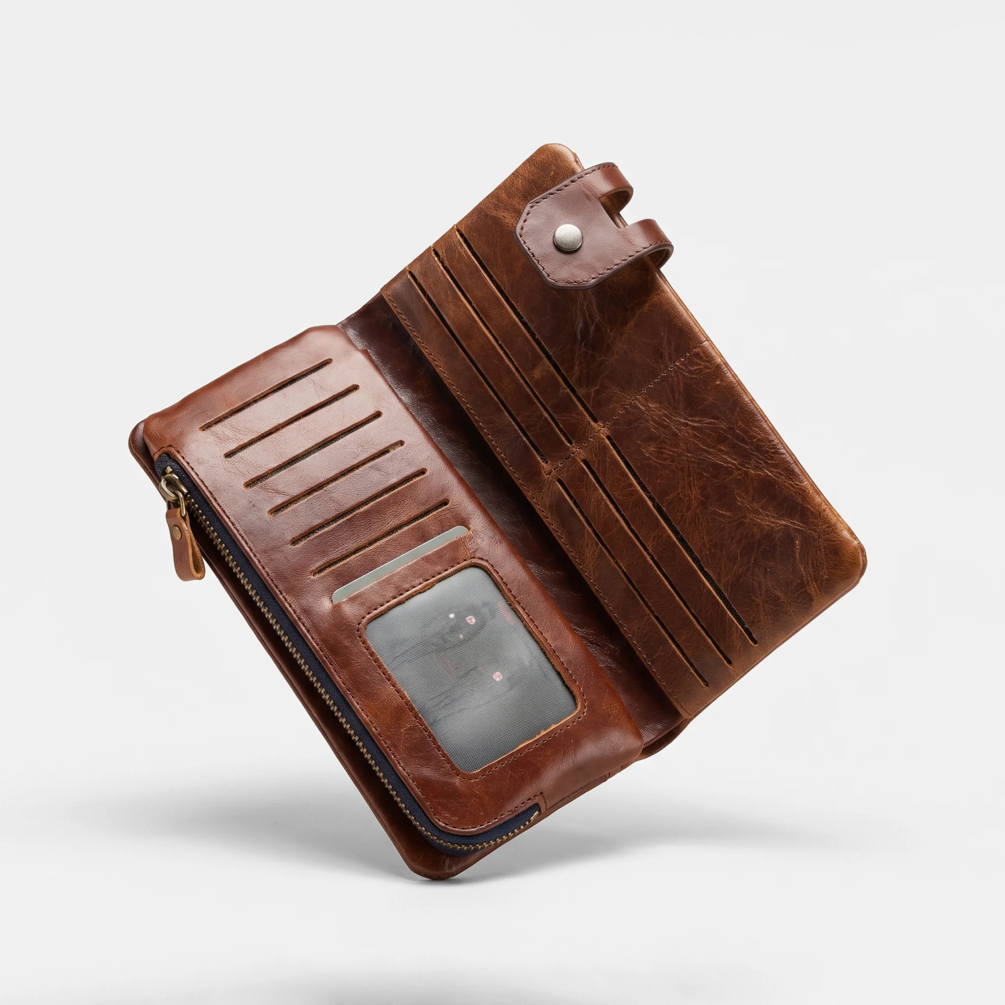 Genuine Leather Long Wallet — Brown - Image 5