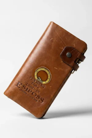 Genuine Leather Long Wallet — Brown
