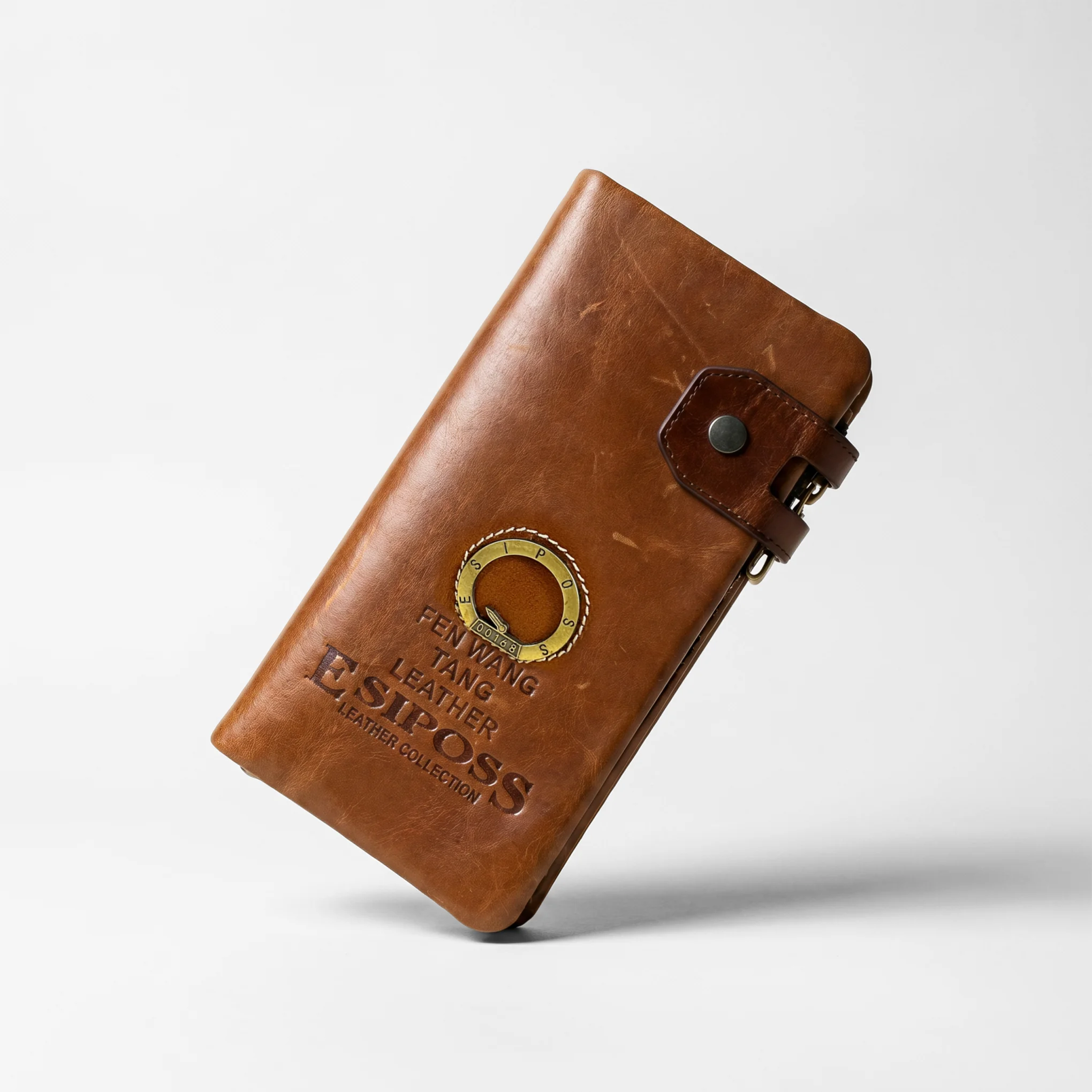 Genuine Leather Long Wallet — Brown