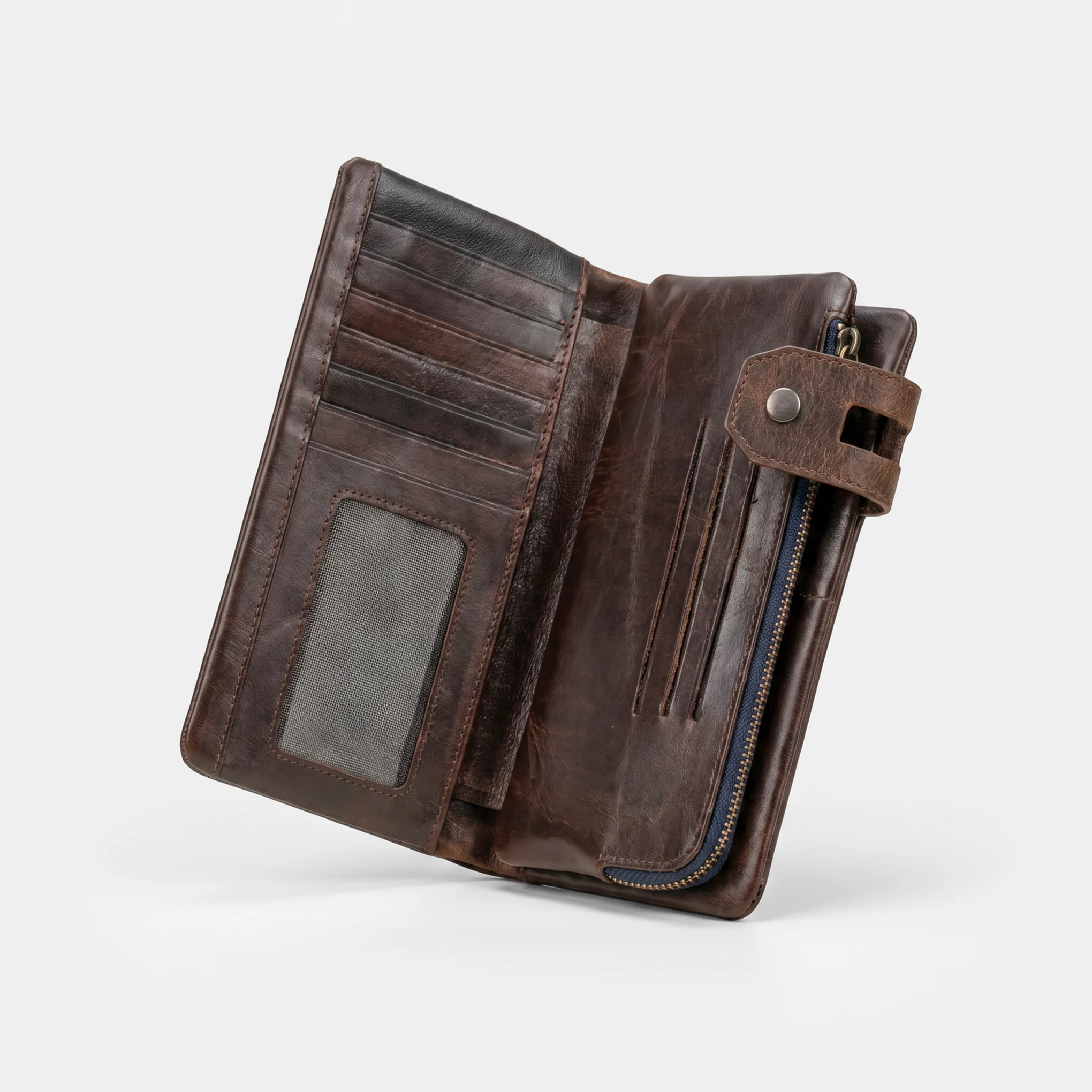 Genuine Leather Long Wallet — Coffee Brown - Image 2