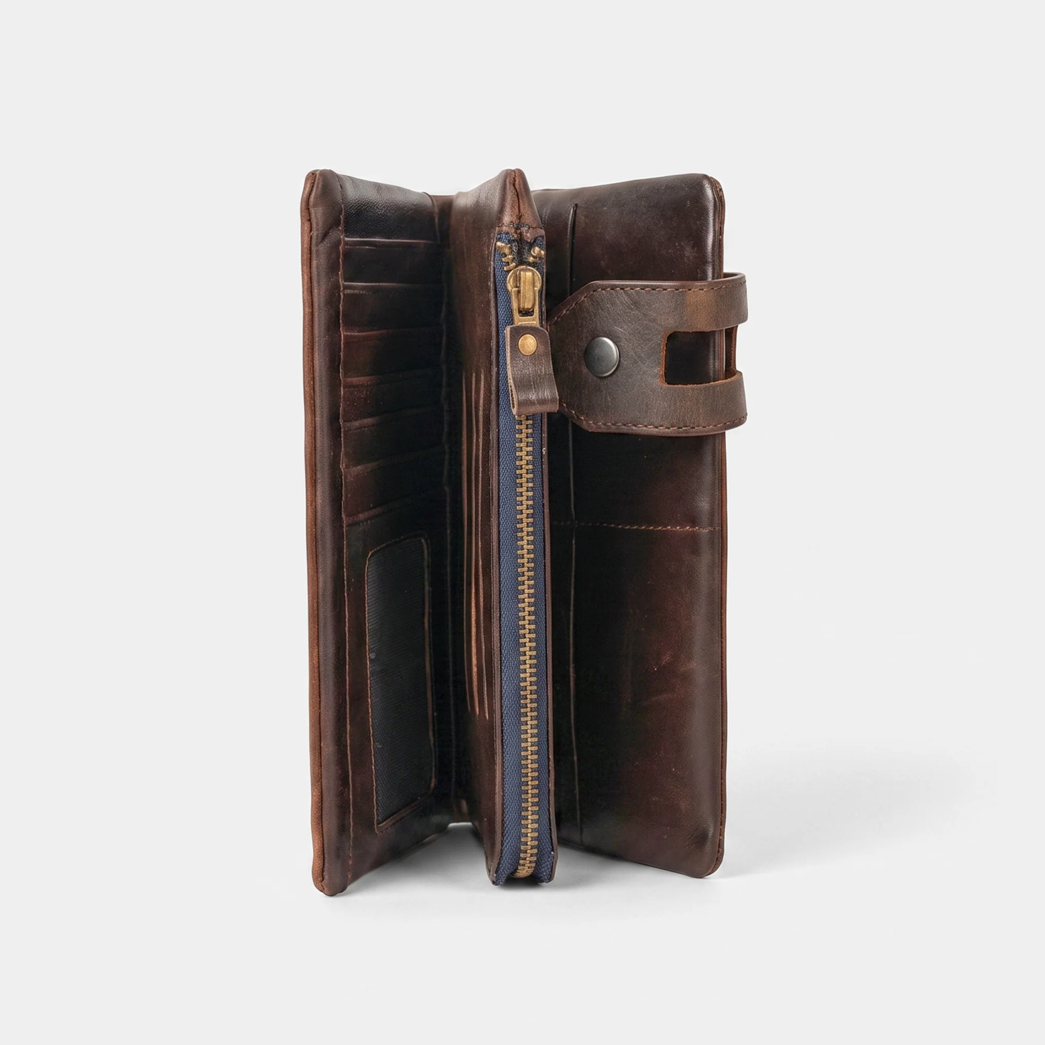 Genuine Leather Long Wallet — Coffee Brown - Image 3