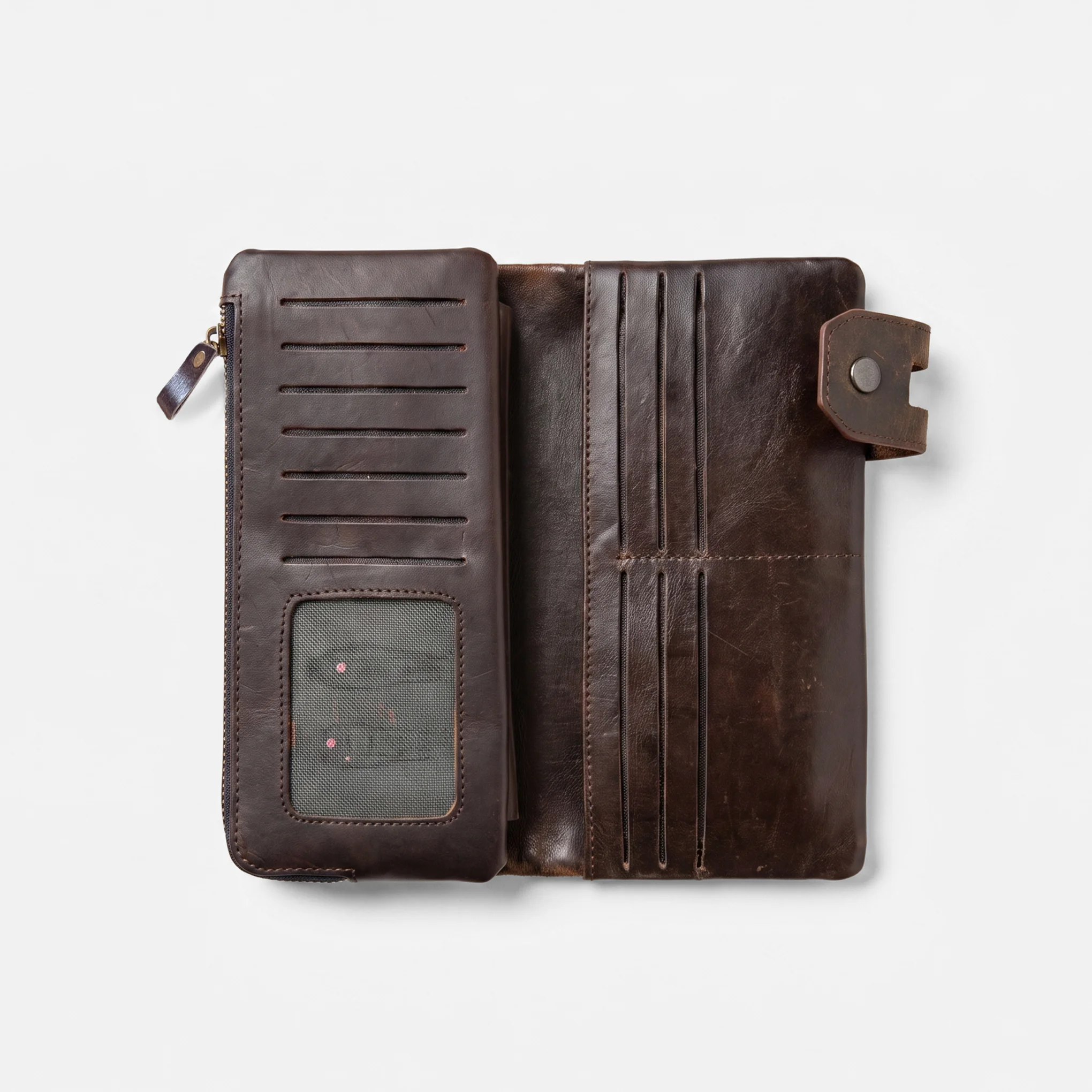 Genuine Leather Long Wallet — Coffee Brown - Image 4