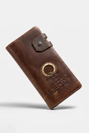 Genuine Leather Long Wallet — Coffee Brown
