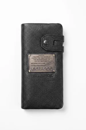 Genuine Leather Long Wallet — Black