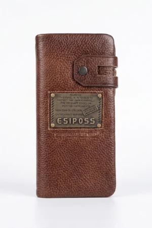 Genuine Leather Long Wallet — Tan Brown