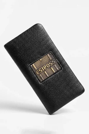 Genuine Leather Long Wallet — Black