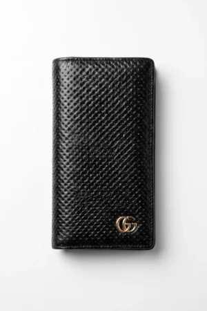 Embossed Leather Long Wallet — Black