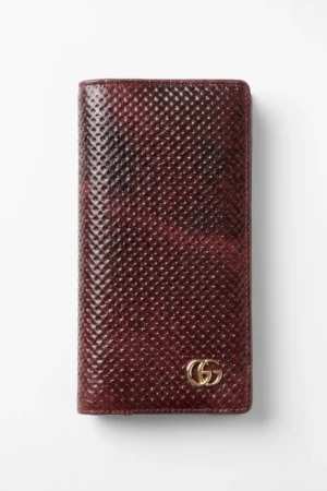 Embossed Leather Long Wallet — Coffee Tan