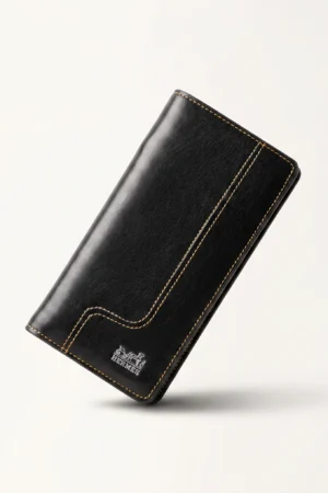 Premium Genuine Leather Long Wallet — Black