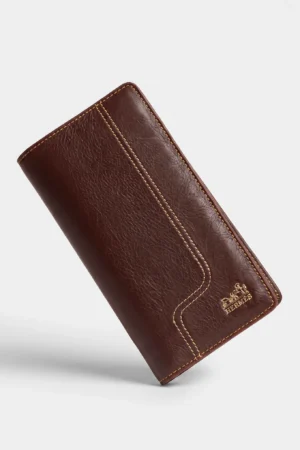 Premium Genuine Leather Long Wallet — Coffee