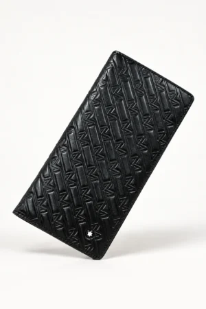 Embossed Leather Long Wallet — Classic Black