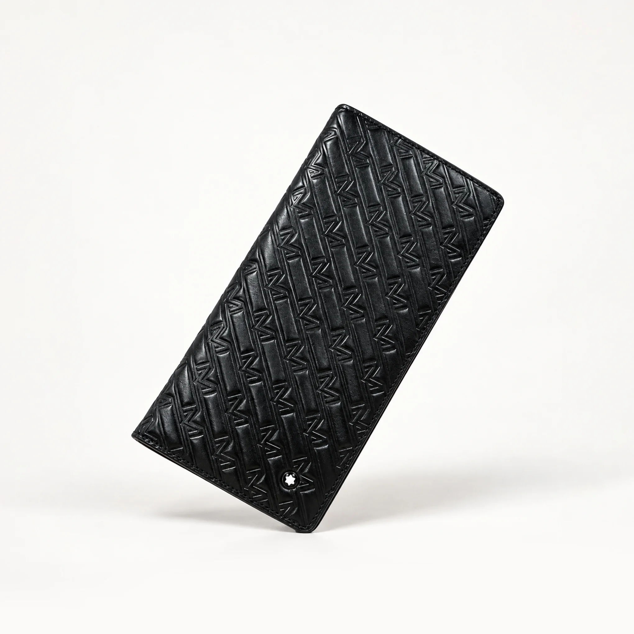Embossed Leather Long Wallet — Classic Black