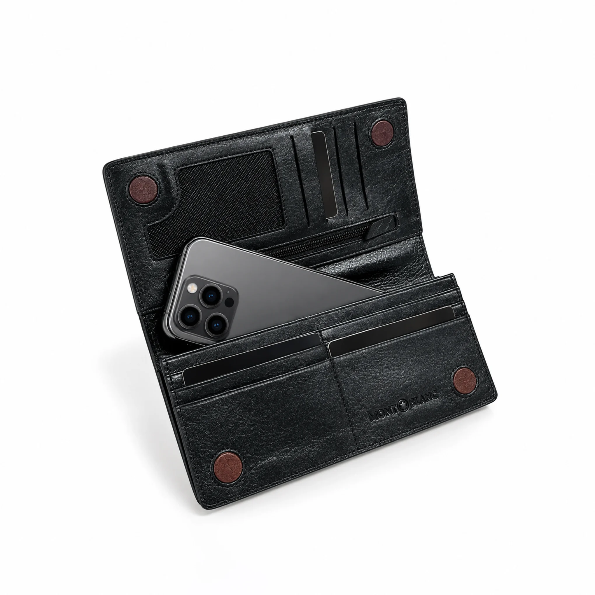 Embossed Leather Long Wallet — Classic Black - Image 6