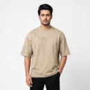 Thorn Embroidery Drop Shoulder T-Shirt - Beige