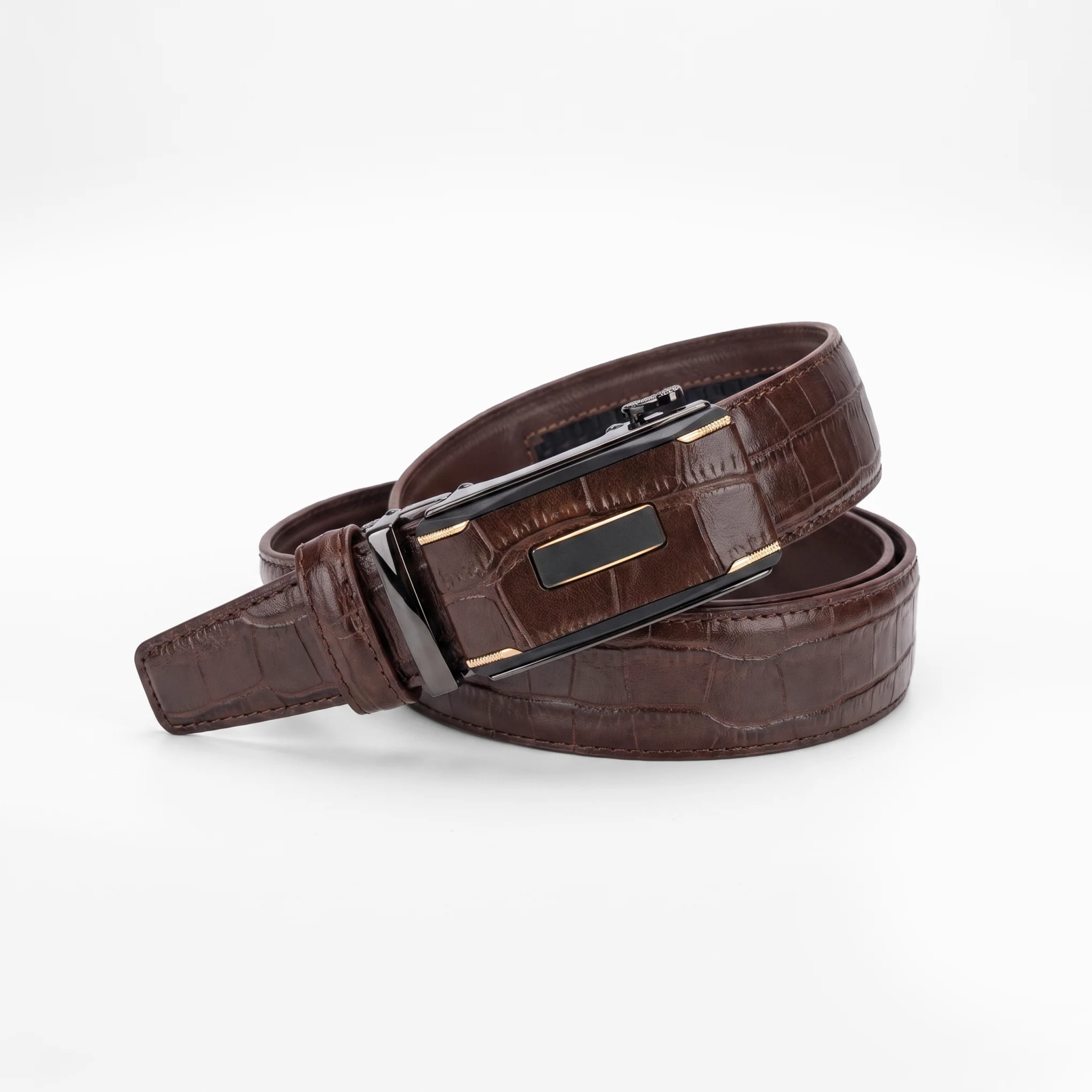 Automatic Ratchet Buckle Genuine Leather Belt for Men – Tan Brown - Image 3