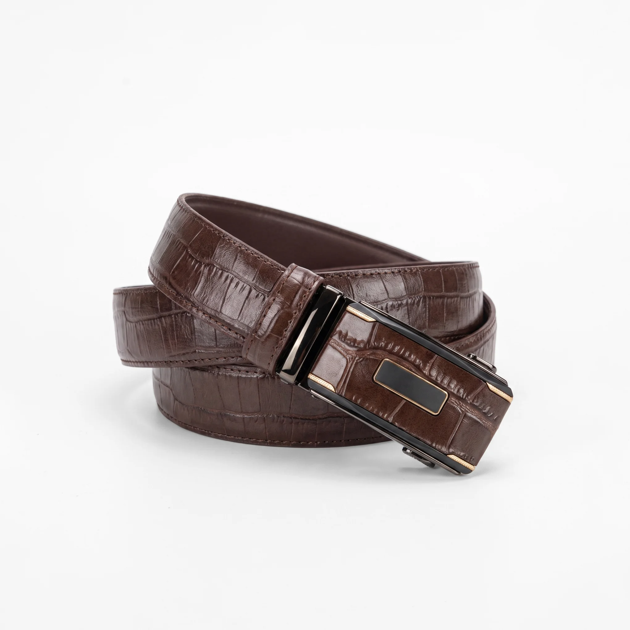 Automatic Ratchet Buckle Genuine Leather Belt for Men – Tan Brown - Image 4