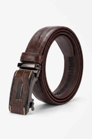 Automatic Ratchet Buckle Genuine Leather Belt for Men – Tan Brown