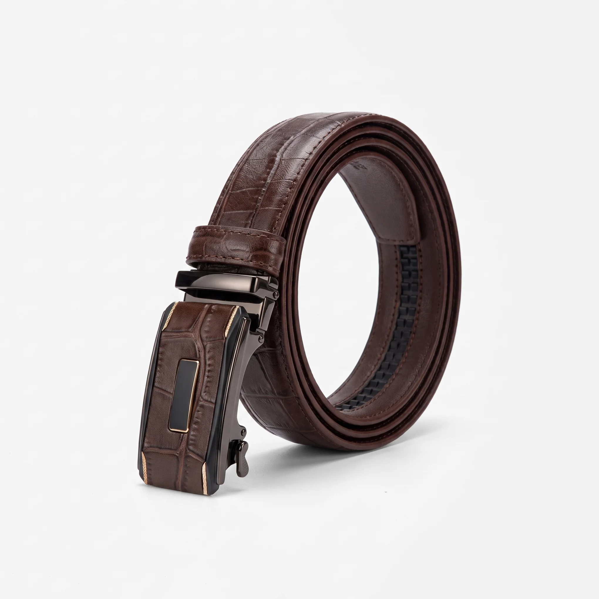 Automatic Ratchet Buckle Genuine Leather Belt for Men – Tan Brown