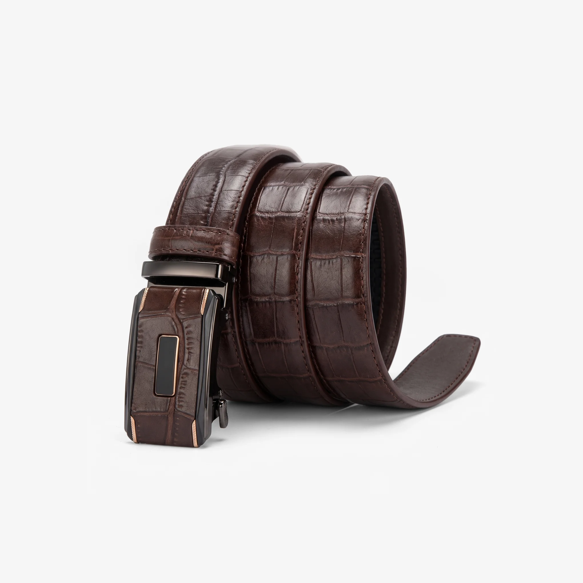 Automatic Ratchet Buckle Genuine Leather Belt for Men – Tan Brown - Image 5