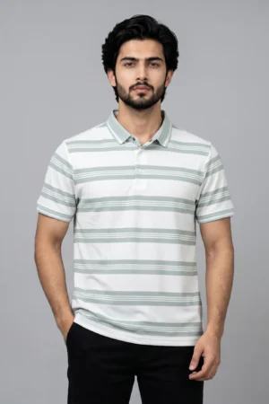 Men's Striped Rib Coller Polo Shirt