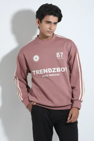 Trendzboy Varsity Stripe Oversized Sweatshirt — Dusty Rose