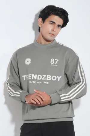 Trendzboy Varsity Stripe Oversized Sweatshirt — Ash