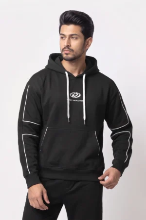 "Misery Worldwide" Piped-Outline Hoodie — Black