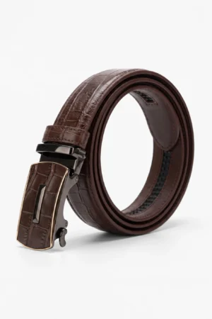 Automatic Ratchet Buckle Genuine Leather Belt for Men – Tan Brown