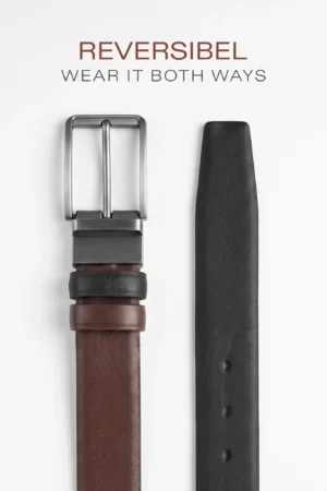 Men's Reversible Genuine Leather Belt — Tan Brown & Black