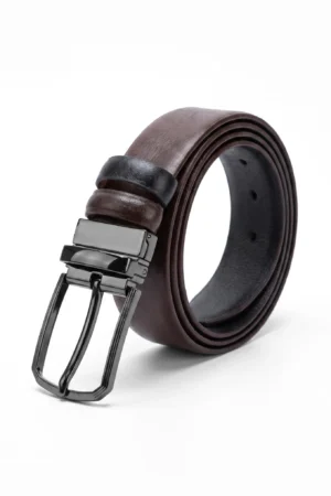 Men's Reversible Genuine Leather Belt — Tan Brown & Black