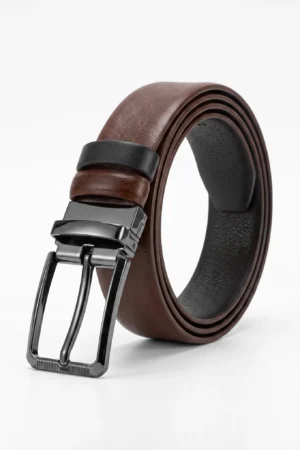 Men's Reversible Genuine Leather Belt — Tan Brown & Black