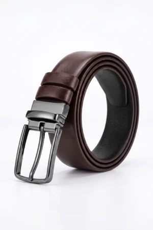 Men's Reversible Genuine Leather Belt — Tan Brown & Black