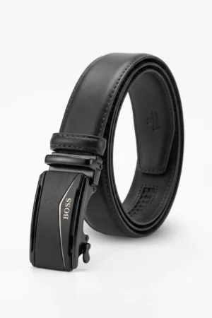 Automatic Ratchet Buckle Genuine Leather Belt for Men – Black