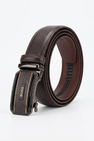 Automatic Ratchet Buckle Genuine Leather Belt for Men – Coffee Tan