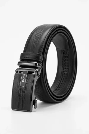 Automatic Ratchet Buckle Genuine Leather Belt for Men – Black