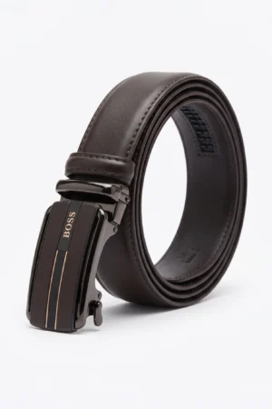 Automatic Ratchet Buckle Genuine Leather Belt for Men – Coffee Tan