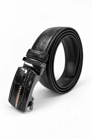 Automatic Ratchet Buckle Genuine Leather Belt – Black