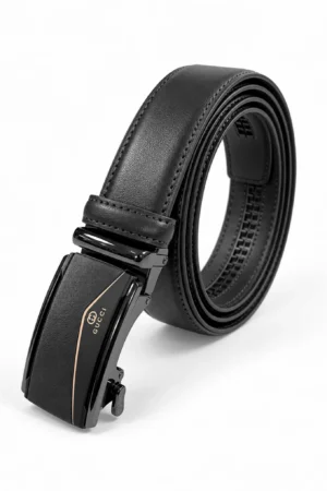 Automatic Ratchet Buckle Genuine Leather Belt for Men – Black