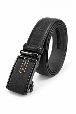 Automatic Ratchet Buckle Genuine Leather Belt for Men – Black