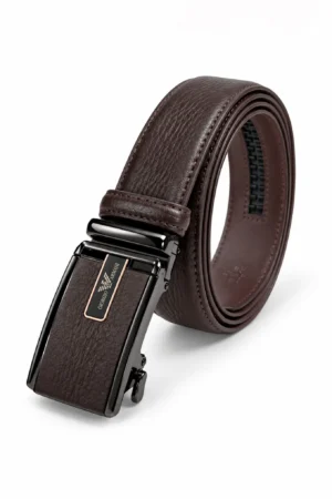 Automatic Ratchet Buckle Genuine Leather Belt for Men – Coffee Tan