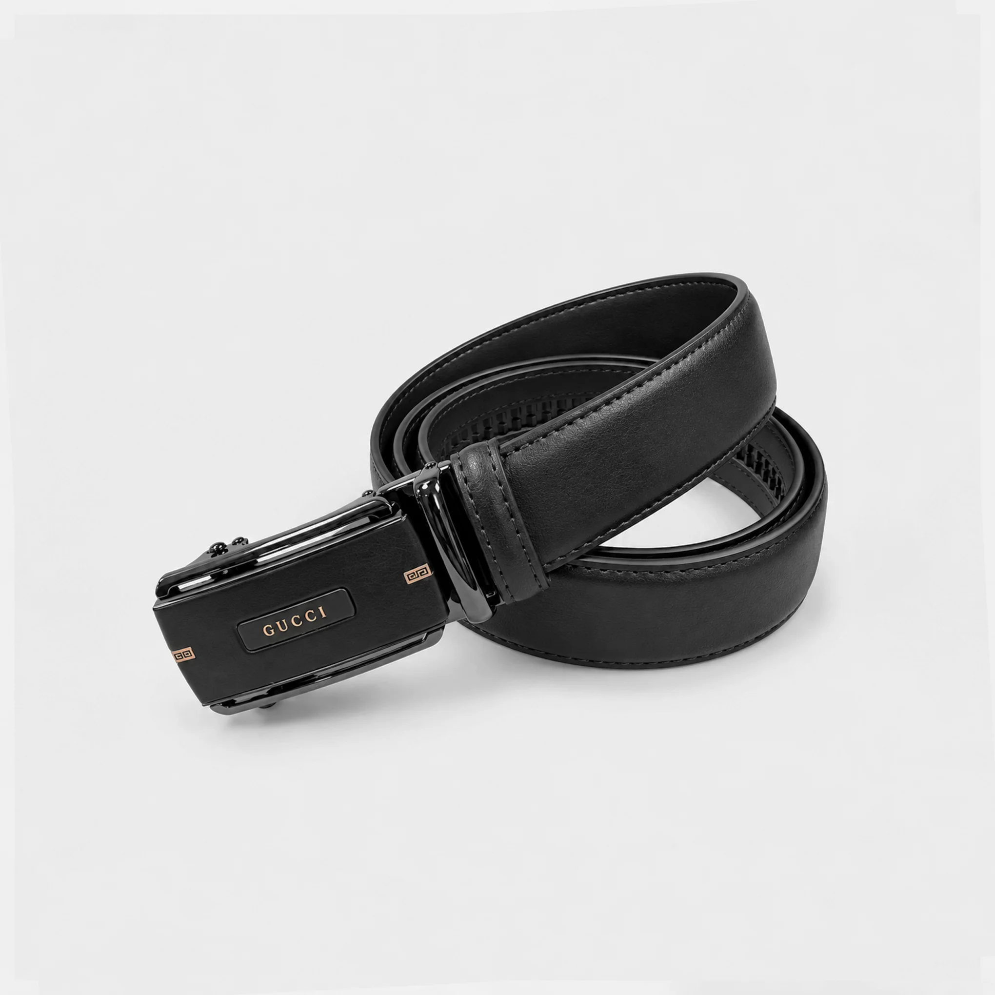 Automatic Ratchet Buckle Genuine Leather Belt for Men – Black - Image 2