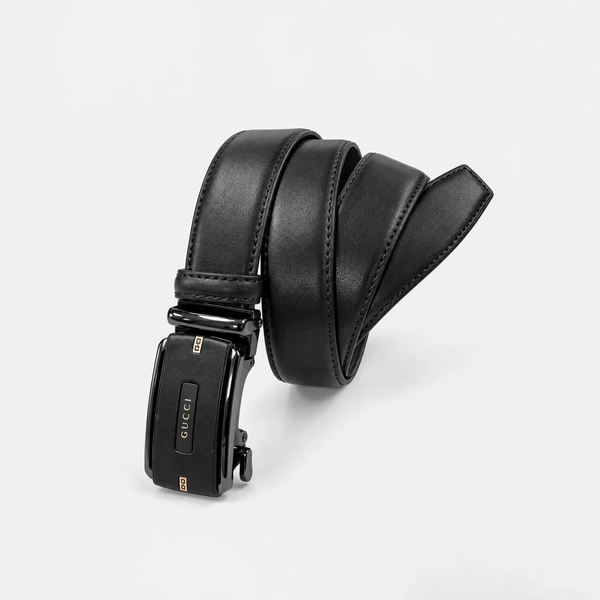 Automatic Ratchet Buckle Genuine Leather Belt for Men – Black - Image 3