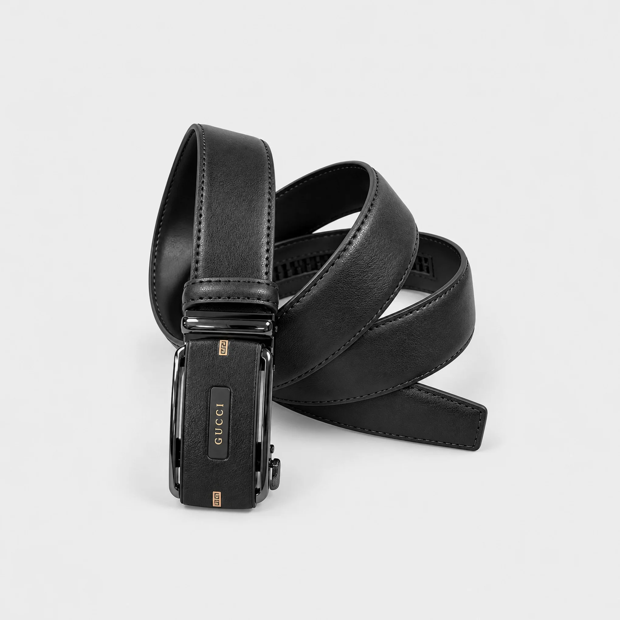 Automatic Ratchet Buckle Genuine Leather Belt for Men – Black - Image 4