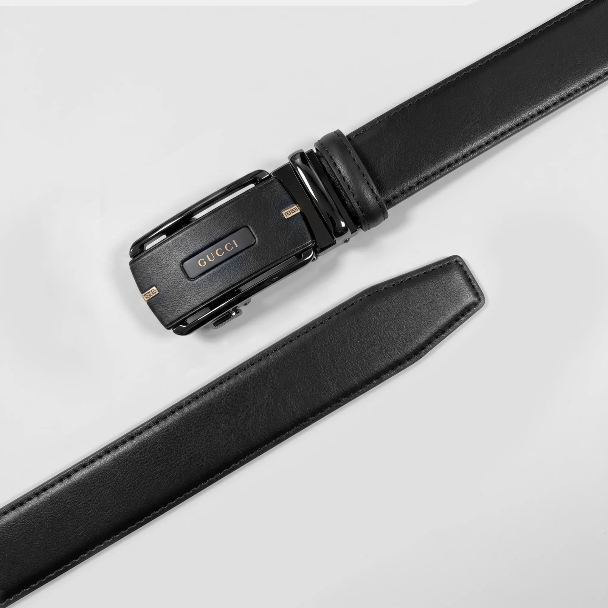 Automatic Ratchet Buckle Genuine Leather Belt for Men – Black - Image 5