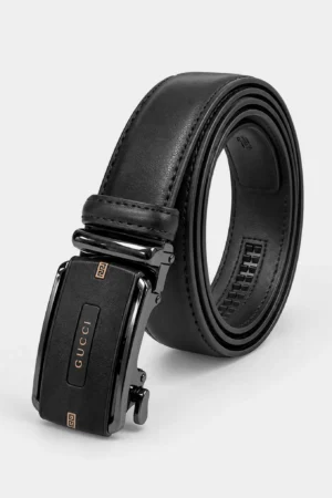 Automatic Ratchet Buckle Genuine Leather Belt for Men – Black