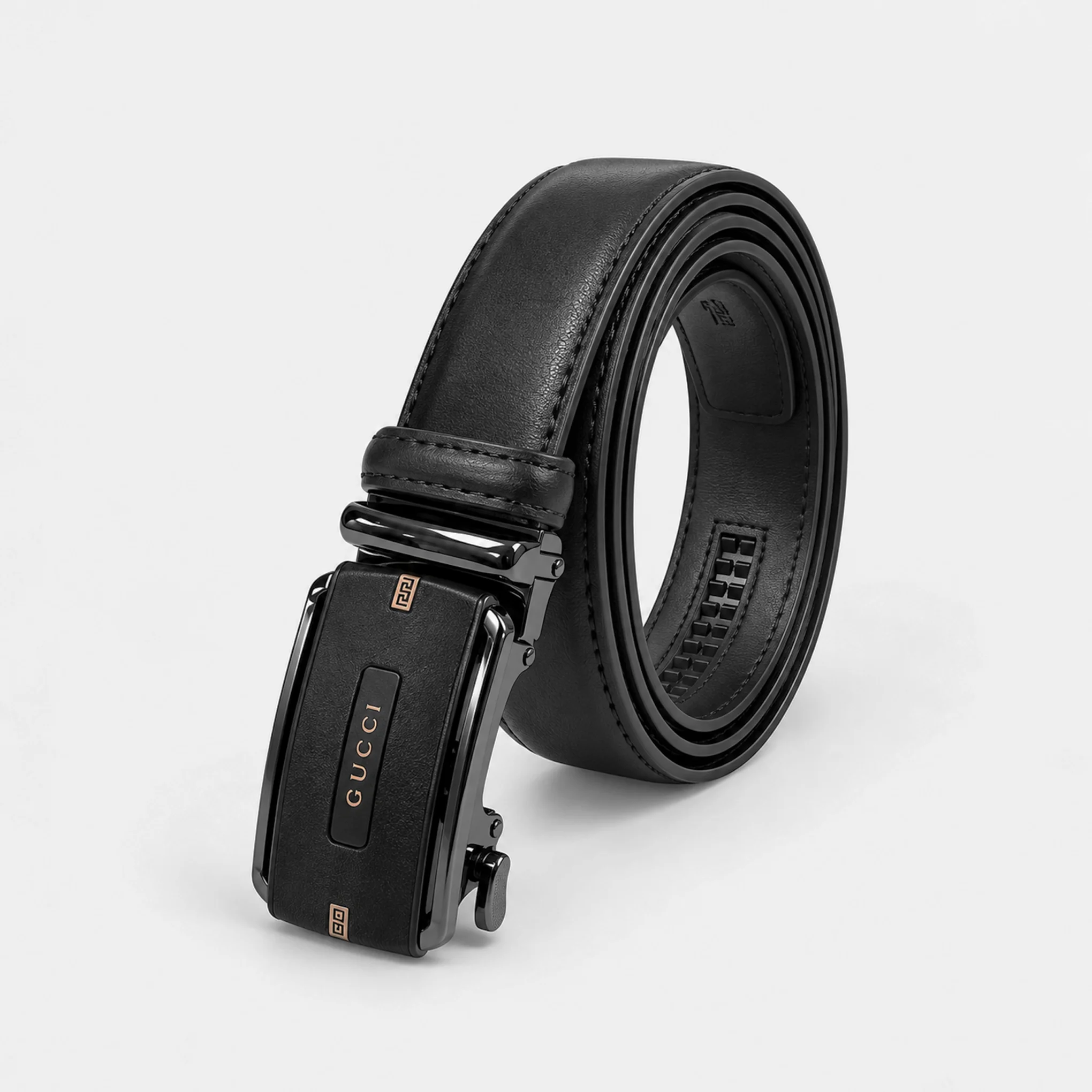 Automatic Ratchet Buckle Genuine Leather Belt for Men – Black