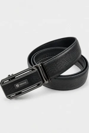 Automatic Ratchet Buckle Genuine Leather Belt for Men – Black