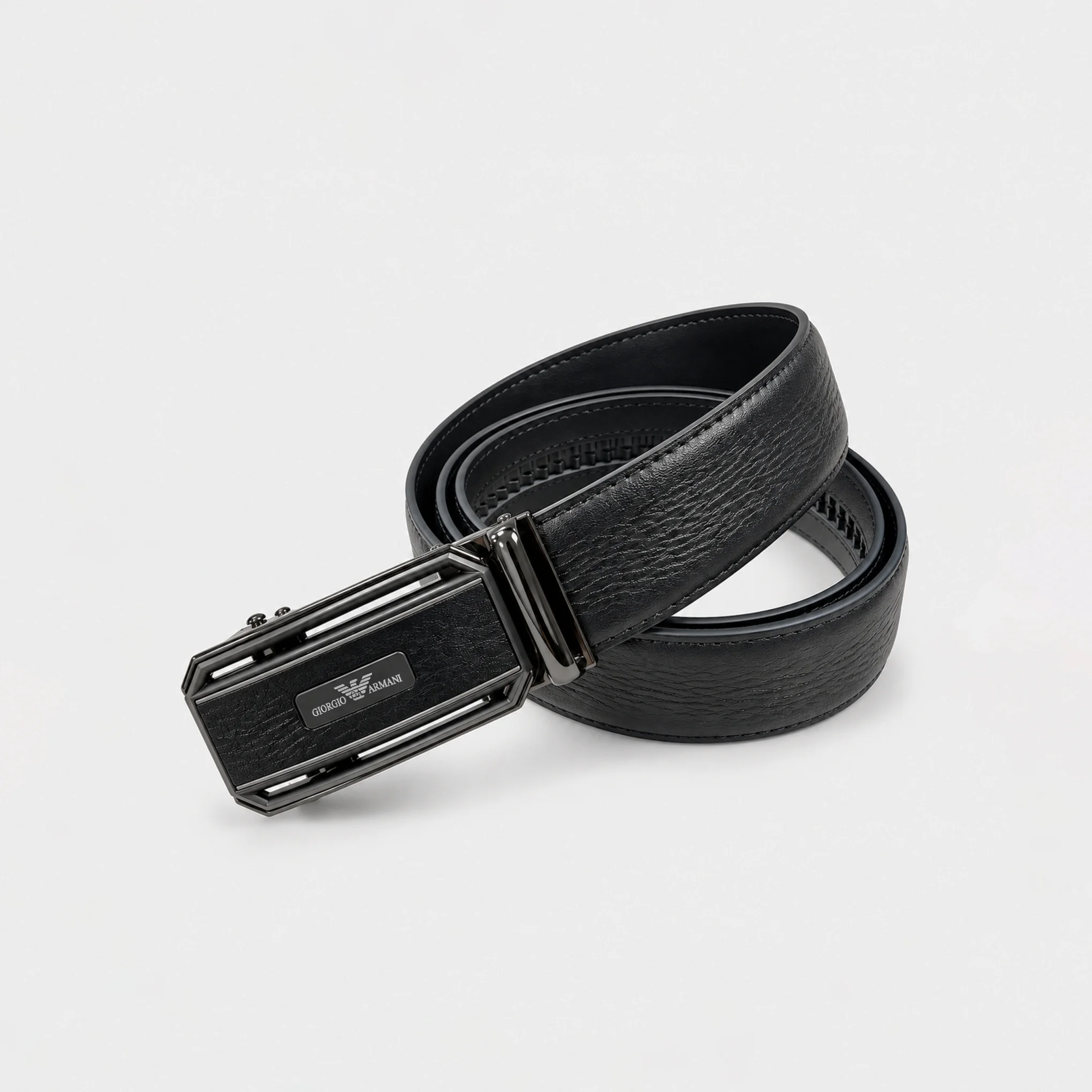 Automatic Ratchet Buckle Genuine Leather Belt for Men – Black - Image 2
