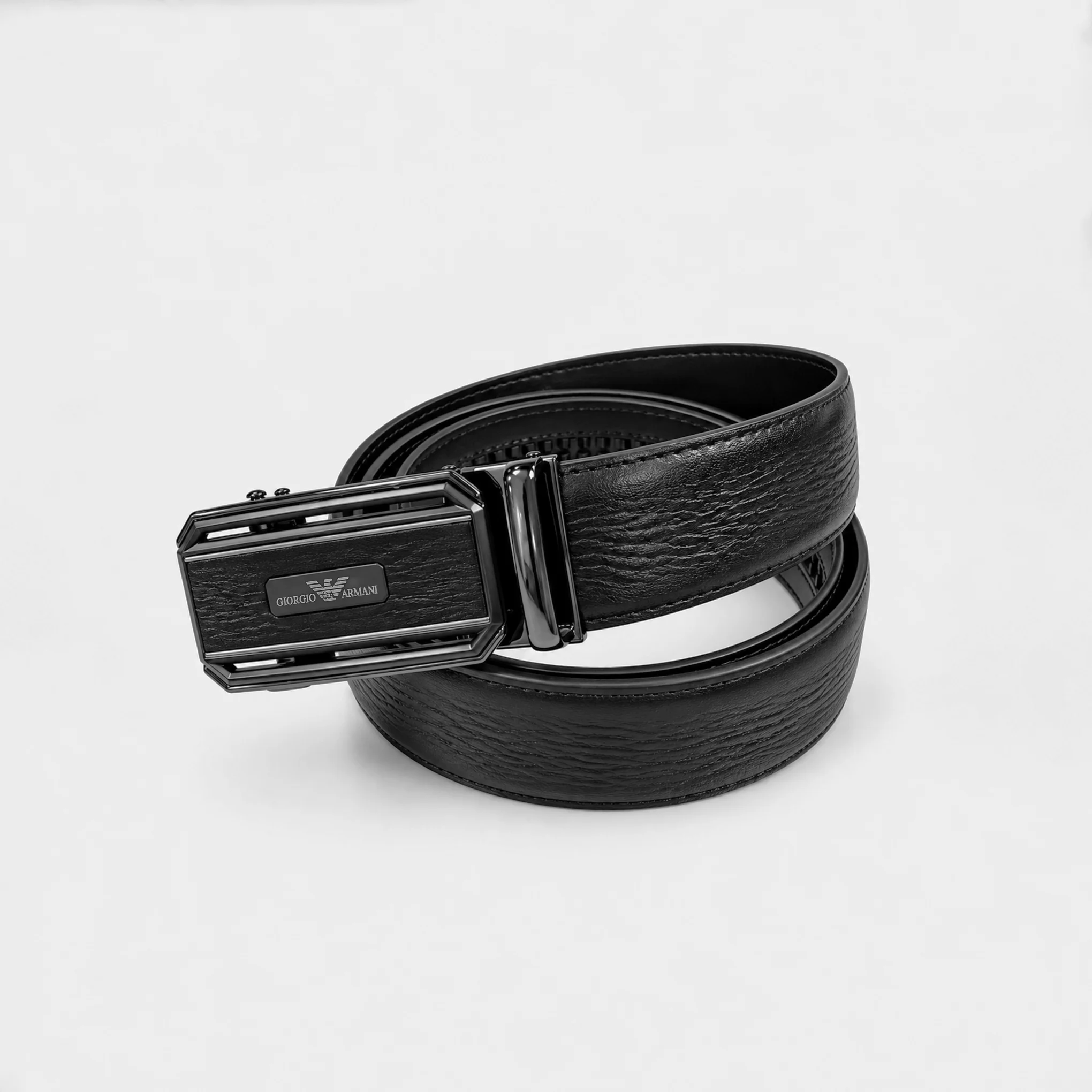 Automatic Ratchet Buckle Genuine Leather Belt for Men – Black - Image 3