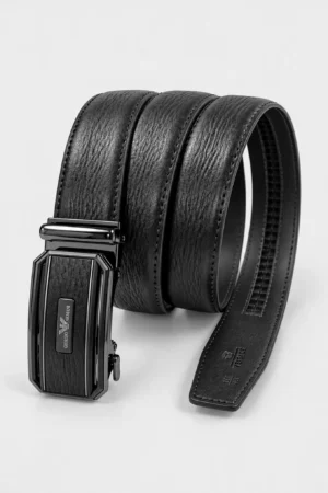 Automatic Ratchet Buckle Genuine Leather Belt for Men – Black